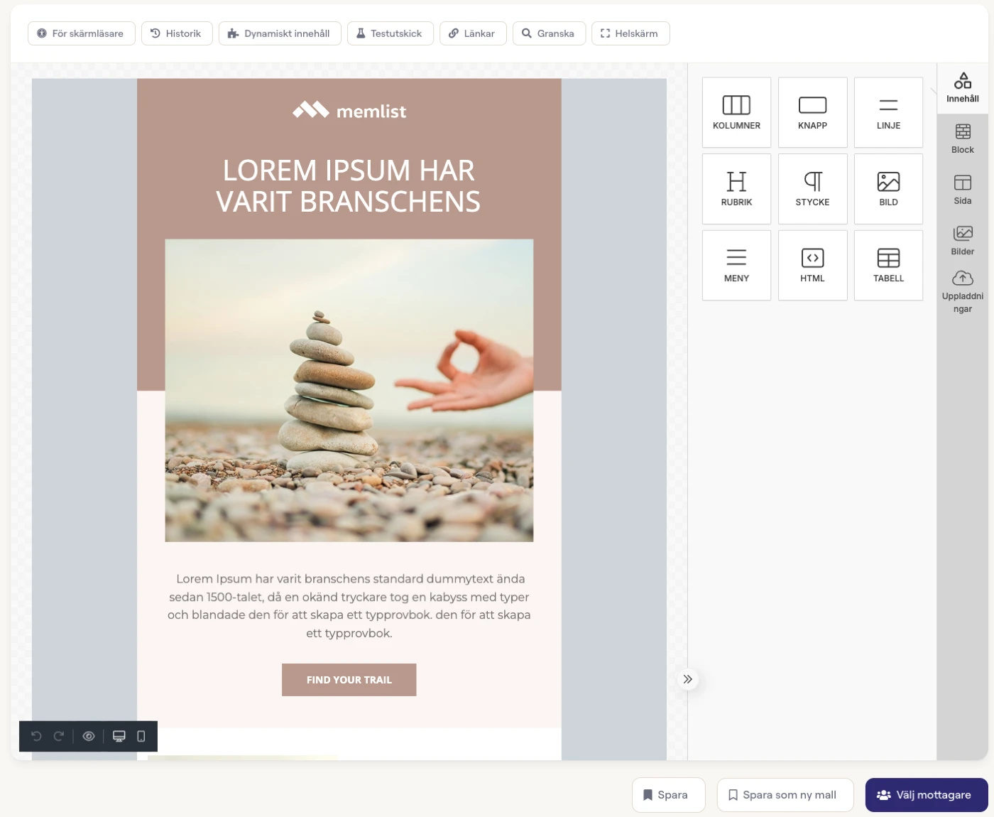 Sähköpostieditori Memlistissä